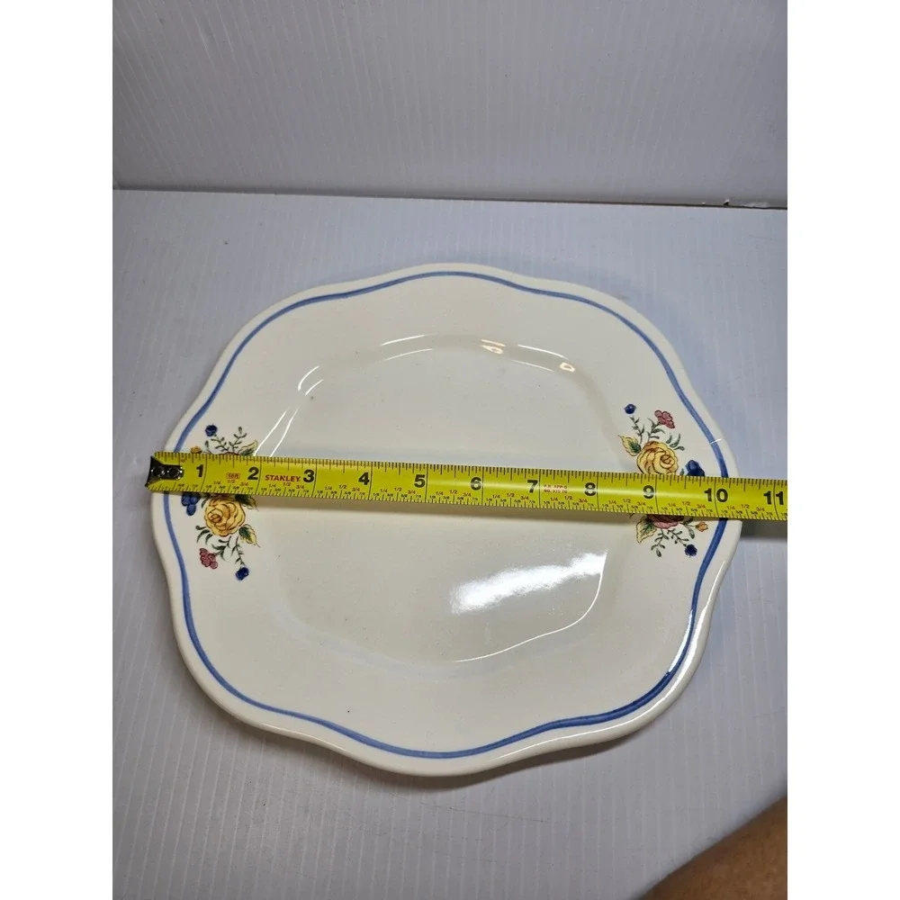Vintage Ceramic Soup Tureen with Ladle‎ and Underplate Floral Design Blue Trim